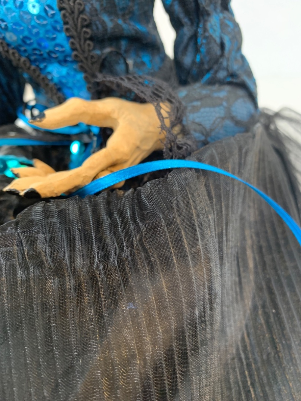 Spooky Old Witch With Broom Doll Shelf Sitter Blue Black Halloween Scary Decor - Picture 7 of 16
